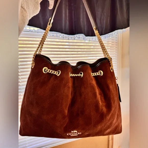 Coach NWT Honey Brown Suede Evelyn Large Shoulder Bag - Picture 5 of 13